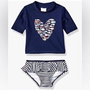 KIKO & MAX Girls Suit Set with Long Sleeve Rashguard Swim Shirt Size 6/9 M
